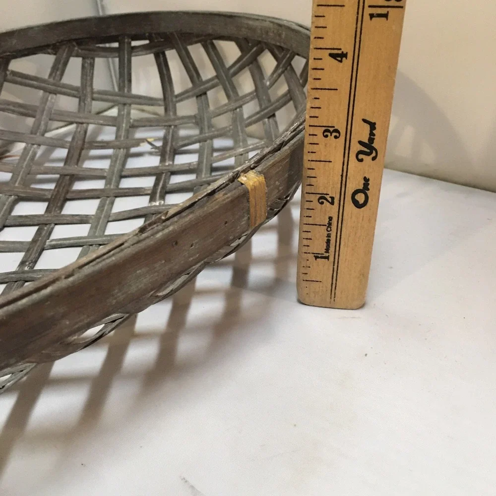 Tobacco Basket Home Decor Gray Brown Rustic Oval Lattice Weave Farmhouse